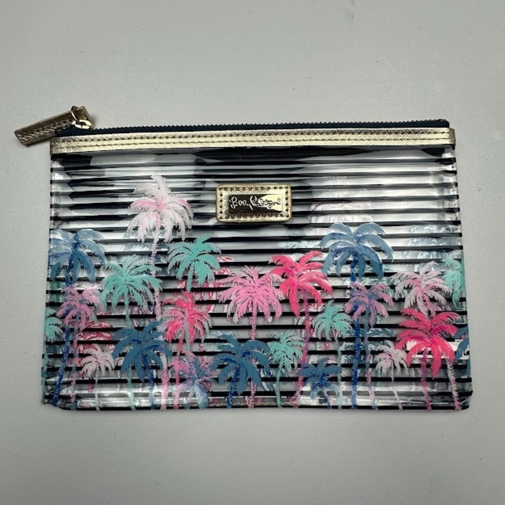 Lilly Pulitzer Agenda Bonus Pack Desert Palm Clear Striped Vinyl Pencil Pouch